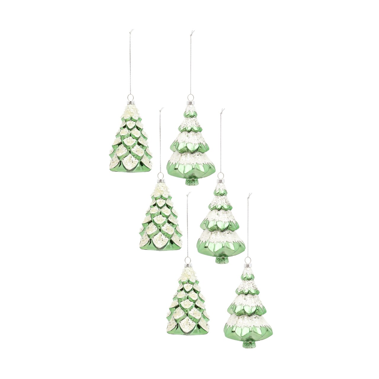 Melrose Set of 6 Green Glass Christmas Tree Ornaments 5.75"